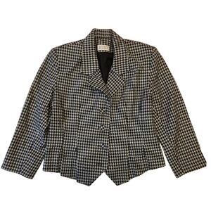 Preppy Blue Black & Tan Houndstooth Short Wool Jacket Blazer Read Measurements
